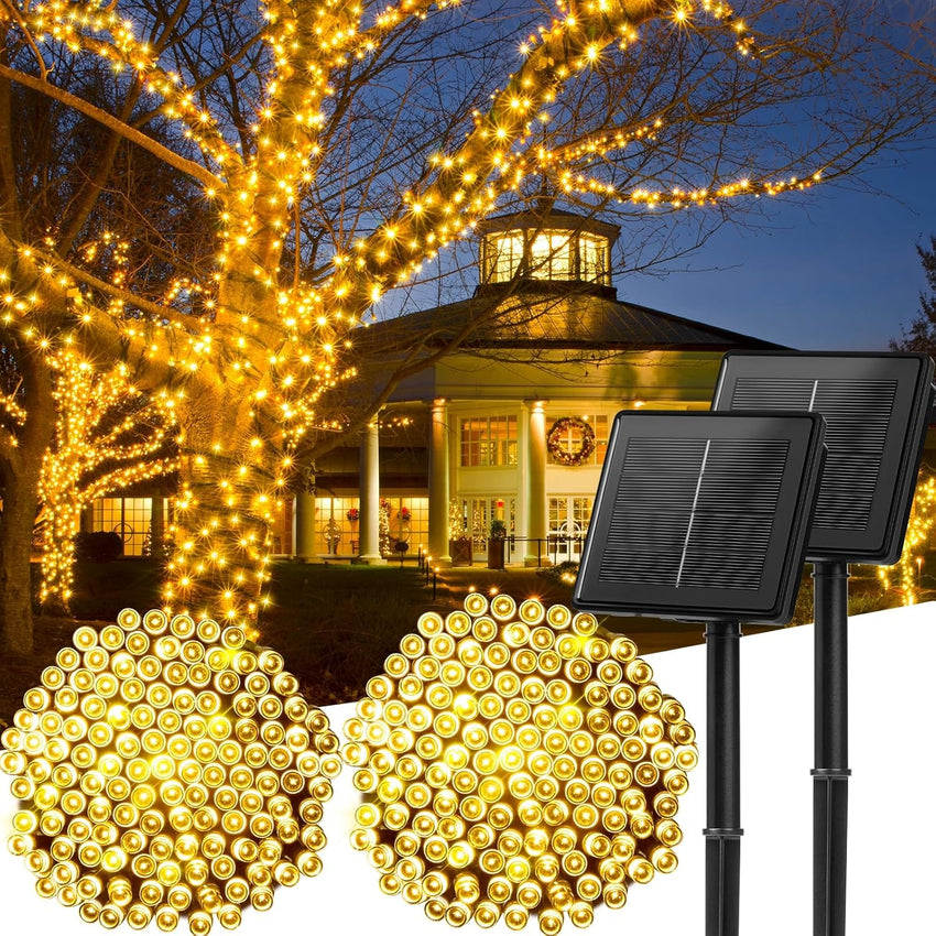 Minetom Solar String Lights Outdoor Waterproof- 40 FT 100 LED Solar Powered String Lights with 8 Lighting Modes, IP65 Waterproof Solar Christmas Lights for Outdoor Outside Tree Party Decor, Warm White