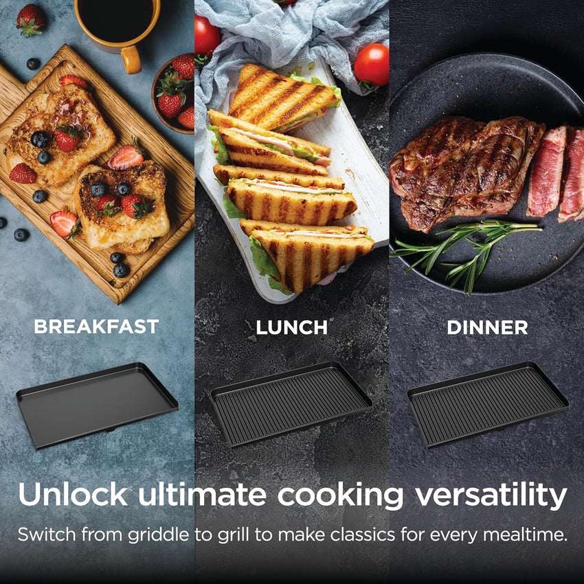 Ninja Sizzle Pro XL 20-Inch Indoor Griddle + Grill, Detachable Ventilated Lid, Grease Control, Ceramic Nonstick Plates, Even Edge-to-Edge Cooking, Extra Large Capacity, Versatile, Silver, GX101