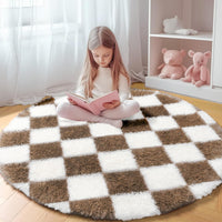KICMOR Navy Blue and Cream White Rugs for Living Room, 4x6 Fluffy Fuzzy Shag Checkered Rug Shaggy Carpet for Bedroom, Soft Plush Area Rug for Nursery Toddler Room Classroom Study Room Kids Room