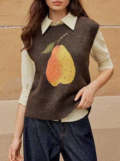 CIDER Women’s Sweater Vest Knit Sleeveless Pear Cute Graphic Sweater Vest Tank Top Fall Outfits