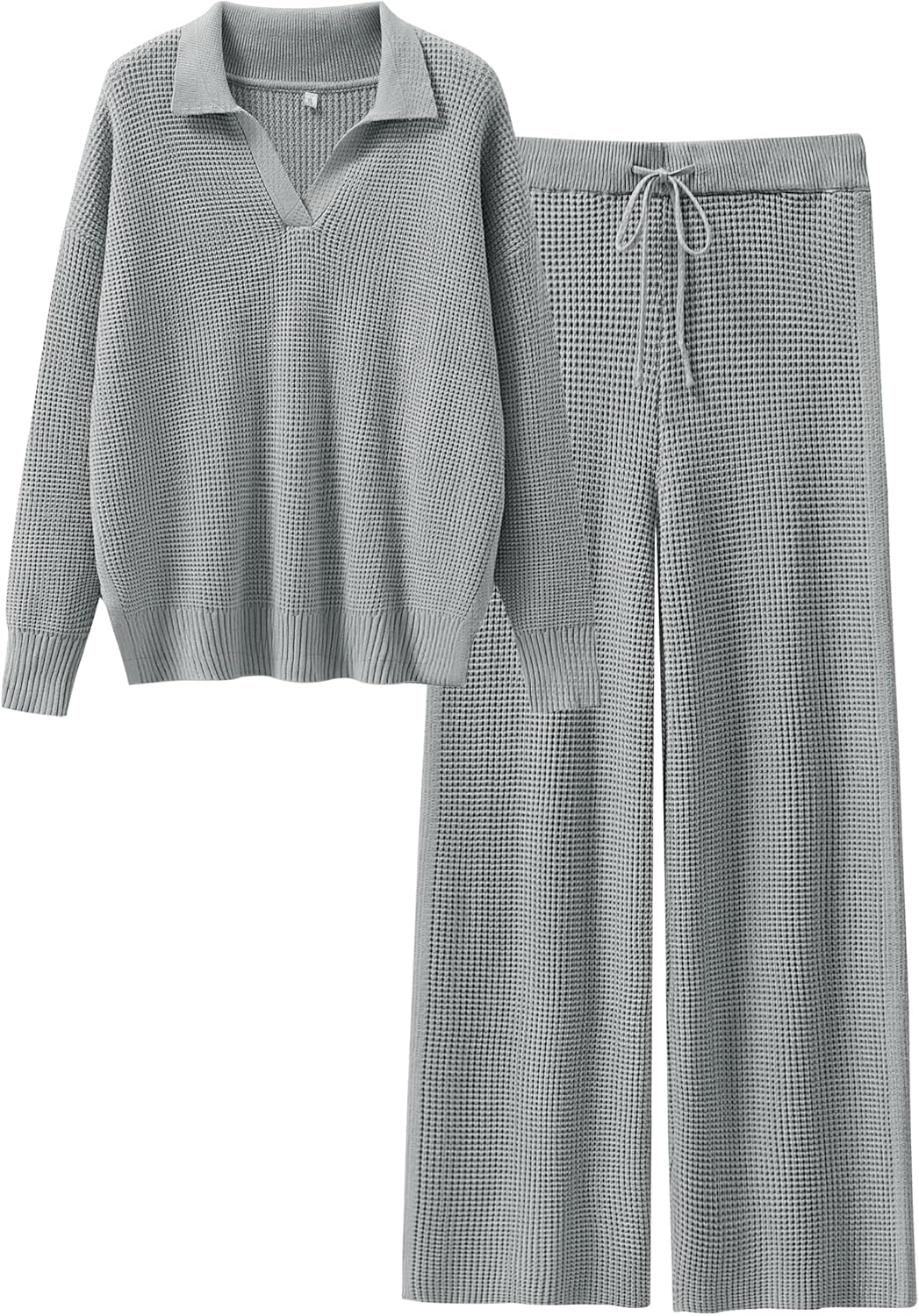ANRABESS Women Two Piece Outfits Sweater Sets Lounge Waffle Knit Pullover Matching Wide Leg Pants Tracksuit 2025 Fall Fashion