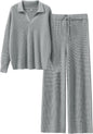 ANRABESS Women Two Piece Outfits Sweater Sets Lounge Waffle Knit Pullover Matching Wide Leg Pants Tracksuit 2025 Fall Fashion