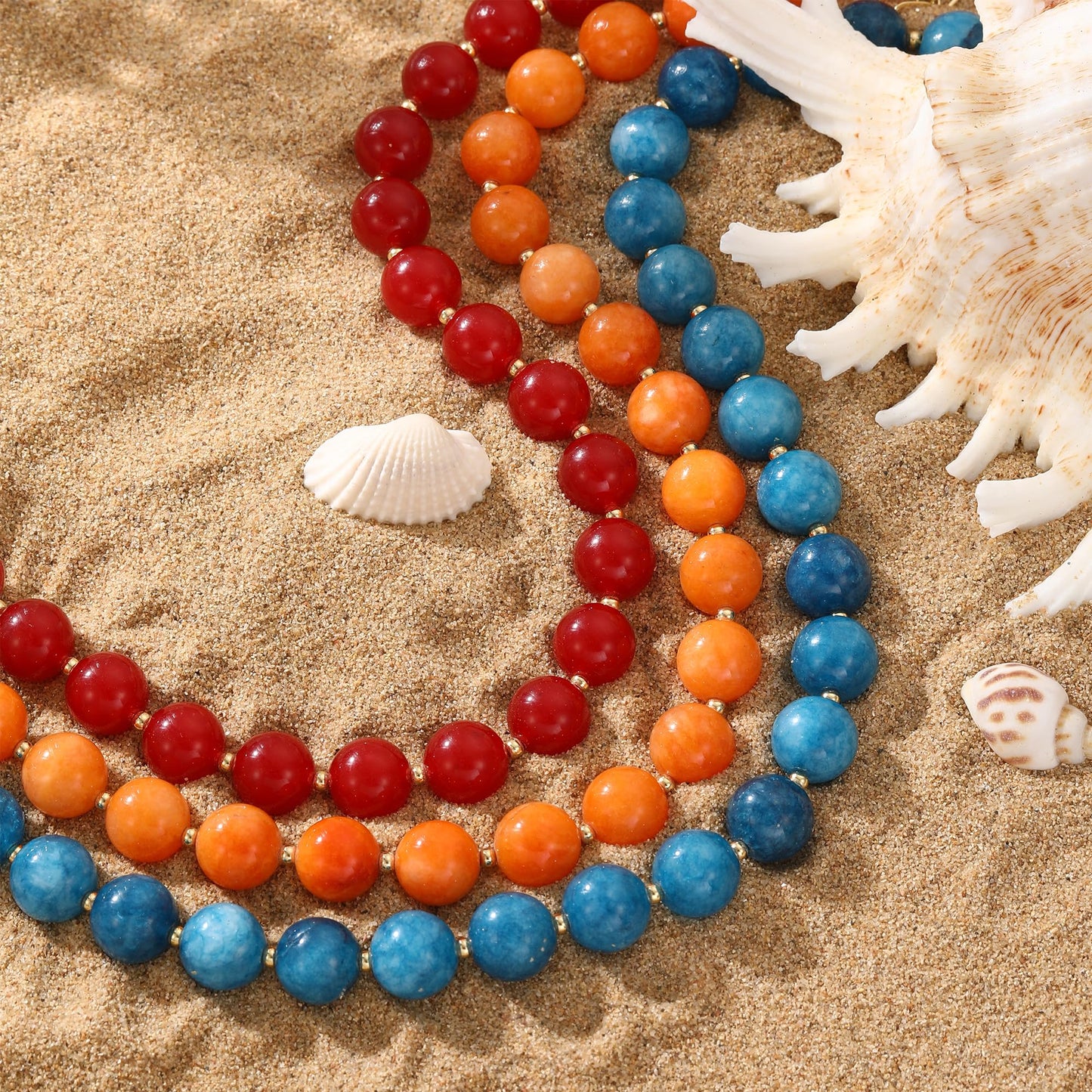 Colorful Beaded Necklace for Women Boho Statement Chunky Necklace Natural Stone Beads Gemstone Choker Necklaces Handmade Summer Beach Jewelry