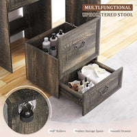 Compact Vanity with Hidden Chair | Mini Dorm Organizers and Storage Dressing Table Desk Gift for Girls Lady with 2 Large Drawers Shelves Mirror Lights for Small Bedroom (White)