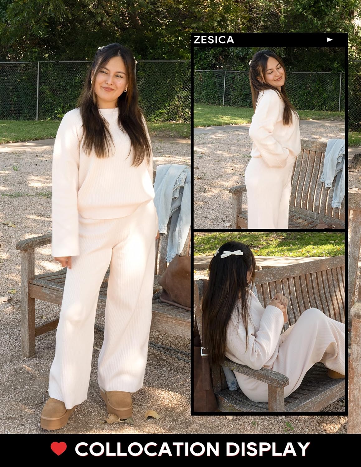 ZESICA Women's 2 Piece Outfits Set 2025 Casual Long Sleeve Knit Pullover Top and Wide Leg Pants Sweatsuit Lounge Sets