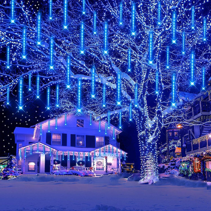 Kwaiffeo Christmas Lights Outdoor, 8 Tubes Meteor Shower Lights LED Snow Falling Icicle Cascading Light for Xmas Tree Wedding Decoration Party, UL Plug, White