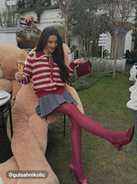 CIDER Striped Sweaters for Women Collar Knit Long Sleeve Knotted Loose Fit Pullover Winter Sweater Fall Tops