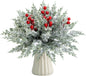 Watayo 45 Pcs Christmas Artificial Pine Branches with Red Berry Stems, 10.5" Faux Evergreen Norfolk Pine Cypress Leaves Stems, Fake Foliage Pine Needles Picks for DIY Craft Garland Home Decor