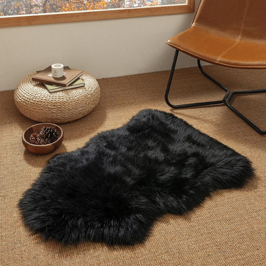 Ashler Faux Fur Rug, Dark Blue Area Rugs, Fluffy Sheepskin Fur Rug, Fuzzy Ultra Soft 2 x 6 Ft Rugs, Machine Washable Shag Rug, Nursery Throw Rugs for Bed, Living, Kids Room