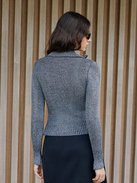 CIDER Zipper Cardigan Sweaters for Women Trendy Stand Collar Rivet Cardigans Split Long Sleeve Fall Winter