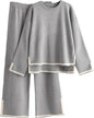 Tanming Women's 2 Piece Outfits Long Sleeve Knit Sweater Top Wide Leg Pants Lounge Sets Tracksuits