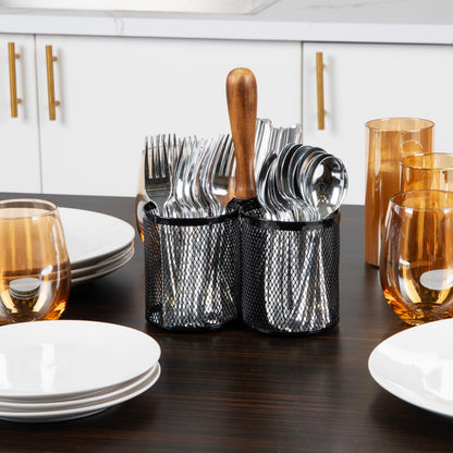 Mind Reader 3CIRMESH-BLK, Cutlery, Silverware Organizer, Utensil Caddy, Multi-Purpose Holder, Silver, 3-Section, Black