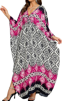 Women Kaftan Dresses Plus Size V-Neck Batwing Sleeves Beach Cover Up 2025 Summer Floral Print Caftan Dress