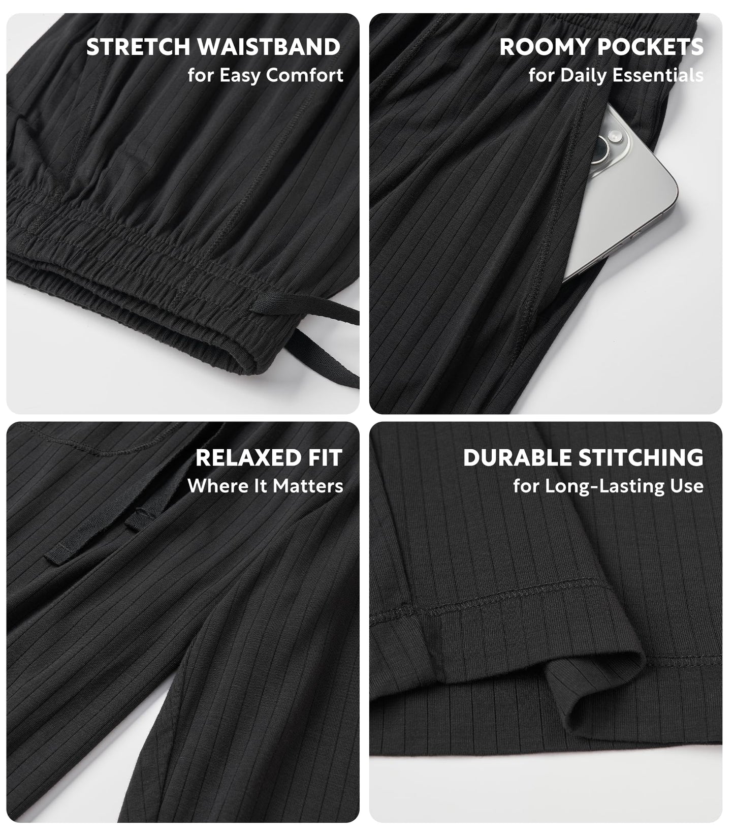 DAVID ARCHY Mens Pajama Pants Bamboo Rayon Lightweight Knit Sleep Bottoms, Soft Lounge Pants with Pockets PJs, 2 Pack