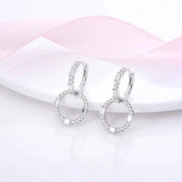925 Silver Ear Jewelry Hollow Circle Shiny Zircon Inlaid Dangle Earrings Elegant Style Daily Casual Chain Wedding Ladies' Gifts - 7DAY'S