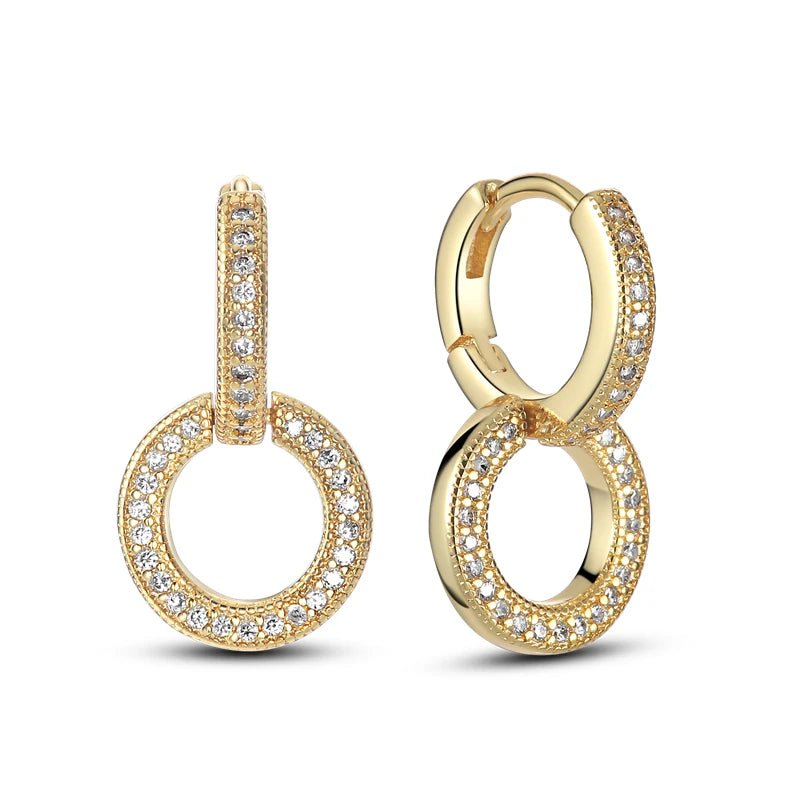 925 Silver Ear Jewelry Hollow Circle Shiny Zircon Inlaid Dangle Earrings Elegant Style Daily Casual Chain Wedding Ladies' Gifts - 7DAY'S