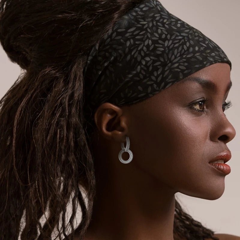 925 Silver Ear Jewelry Hollow Circle Shiny Zircon Inlaid Dangle Earrings Elegant Style Daily Casual Chain Wedding Ladies' Gifts - 7DAY'S