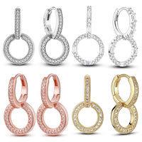 925 Silver Ear Jewelry Hollow Circle Shiny Zircon Inlaid Dangle Earrings Elegant Style Daily Casual Chain Wedding Ladies' Gifts - 7DAY'S