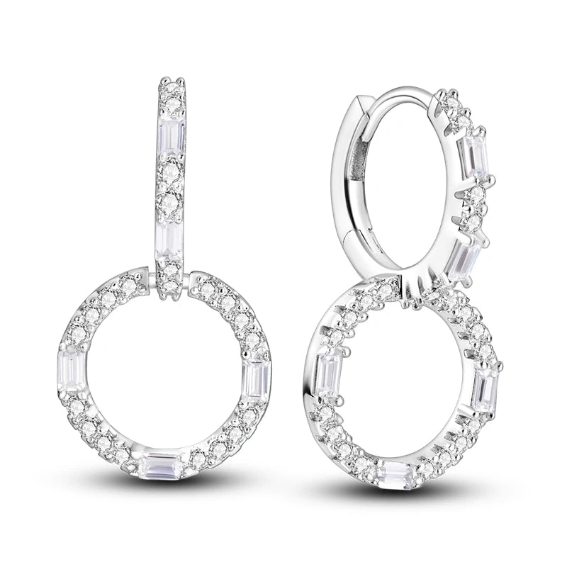 925 Silver Ear Jewelry Hollow Circle Shiny Zircon Inlaid Dangle Earrings Elegant Style Daily Casual Chain Wedding Ladies' Gifts - 7DAY'S