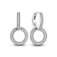 925 Silver Ear Jewelry Hollow Circle Shiny Zircon Inlaid Dangle Earrings Elegant Style Daily Casual Chain Wedding Ladies' Gifts - 7DAY'S