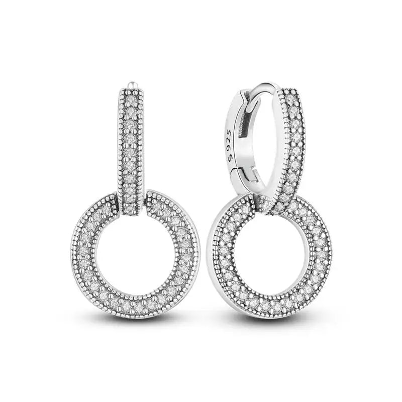 925 Silver Ear Jewelry Hollow Circle Shiny Zircon Inlaid Dangle Earrings Elegant Style Daily Casual Chain Wedding Ladies' Gifts - 7DAY'S