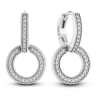 925 Silver Ear Jewelry Hollow Circle Shiny Zircon Inlaid Dangle Earrings Elegant Style Daily Casual Chain Wedding Ladies' Gifts - 7DAY'S