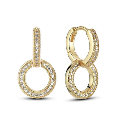 925 Silver Ear Jewelry Hollow Circle Shiny Zircon Inlaid Dangle Earrings Elegant Style Daily Casual Chain Wedding Ladies' Gifts - 7DAY'S
