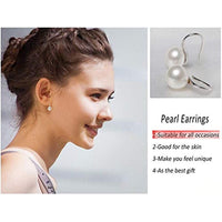 925 Sterling Silver Hoop Handpicked AAA+ Quality 7.5 - 8mm White Freshwater Cultured Pearl Dangle Drop Earrings Jewelry for Women Girls - 7DAY'S