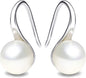 925 Sterling Silver Hoop Handpicked AAA+ Quality 7.5 - 8mm White Freshwater Cultured Pearl Dangle Drop Earrings Jewelry for Women Girls - 7DAY'S