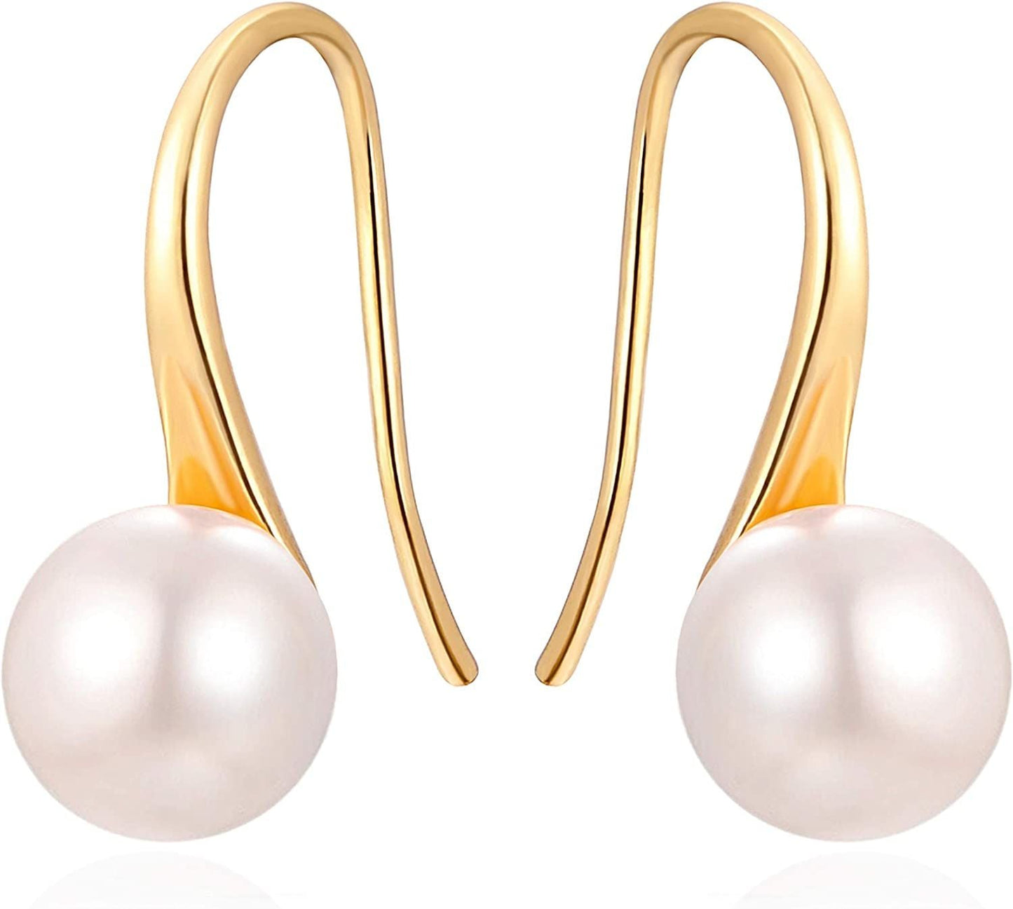 925 Sterling Silver Hoop Handpicked AAA+ Quality 7.5 - 8mm White Freshwater Cultured Pearl Dangle Drop Earrings Jewelry for Women Girls - 7DAY'S