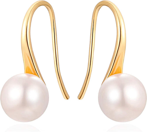 925 Sterling Silver Hoop Handpicked AAA+ Quality 7.5-8mm White Freshwater Cultured Pearl Dangle Drop Earrings Jewelry for Women Girls