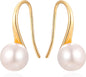 925 Sterling Silver Hoop Handpicked AAA+ Quality 7.5 - 8mm White Freshwater Cultured Pearl Dangle Drop Earrings Jewelry for Women Girls - 7DAY'S