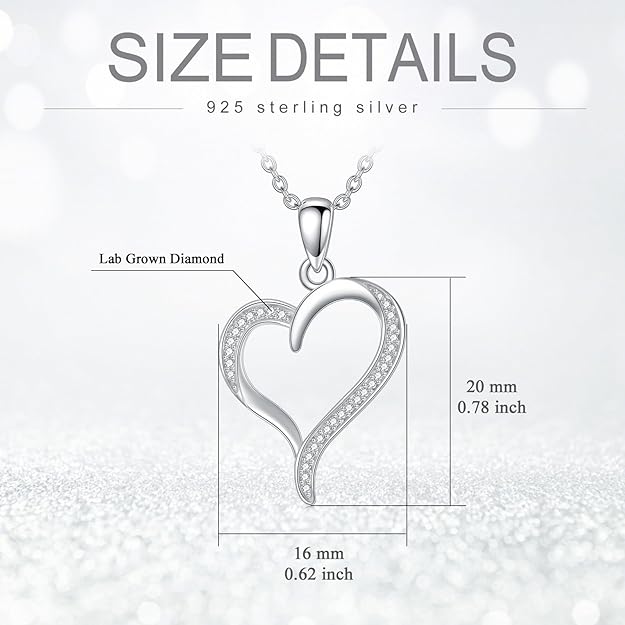 925 Sterling Silver Rhodium 1.1mm Cable Chain Lobster Clasp 0.05ct Diamond Open Love Heart Necklace 18 Inch Jewelry Gifts for Women - 7DAY'S