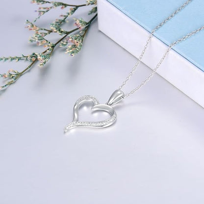 925 Sterling Silver Rhodium 1.1mm Cable Chain Lobster Clasp 0.05ct Diamond Open Love Heart Necklace 18 Inch Jewelry Gifts for Women - 7DAY'S