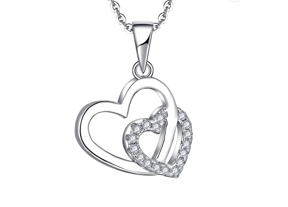 925 Sterling Silver Rhodium 1.1mm Cable Chain Lobster Clasp 0.05ct Diamond Open Love Heart Necklace 18 Inch Jewelry Gifts for Women - 7DAY'S