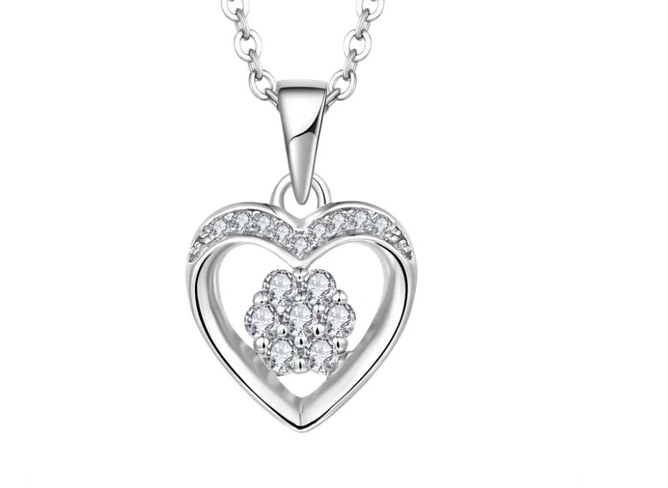 925 Sterling Silver Rhodium 1.1mm Cable Chain Lobster Clasp 0.05ct Diamond Open Love Heart Necklace 18 Inch Jewelry Gifts for Women - 7DAY'S