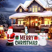 9.8 FT Lighted Christmas Inflatable Decoration, Inflatable Santa Claus and Snowman Holding Merry Christmas Sign, Funny Blow Up Yard Decorations with Built - in LED Lights for Holiday Party Front Yard - 7DAY'S