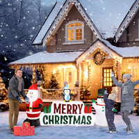 9.8 FT Lighted Christmas Inflatable Decoration, Inflatable Santa Claus and Snowman Holding Merry Christmas Sign, Funny Blow Up Yard Decorations with Built - in LED Lights for Holiday Party Front Yard - 7DAY'S