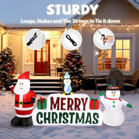 9.8 FT Lighted Christmas Inflatable Decoration, Inflatable Santa Claus and Snowman Holding Merry Christmas Sign, Funny Blow Up Yard Decorations with Built - in LED Lights for Holiday Party Front Yard - 7DAY'S