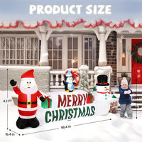 9.8 FT Lighted Christmas Inflatable Decoration, Inflatable Santa Claus and Snowman Holding Merry Christmas Sign, Funny Blow Up Yard Decorations with Built - in LED Lights for Holiday Party Front Yard - 7DAY'S