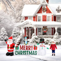 9.8 FT Lighted Christmas Inflatable Decoration, Inflatable Santa Claus and Snowman Holding Merry Christmas Sign, Funny Blow Up Yard Decorations with Built - in LED Lights for Holiday Party Front Yard - 7DAY'S