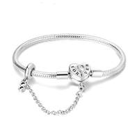 Silver Plated Stars Heart Shape Butterflies Clover Clasp Bracelet for Women Fit Original Charms Beads DIY Making Gift