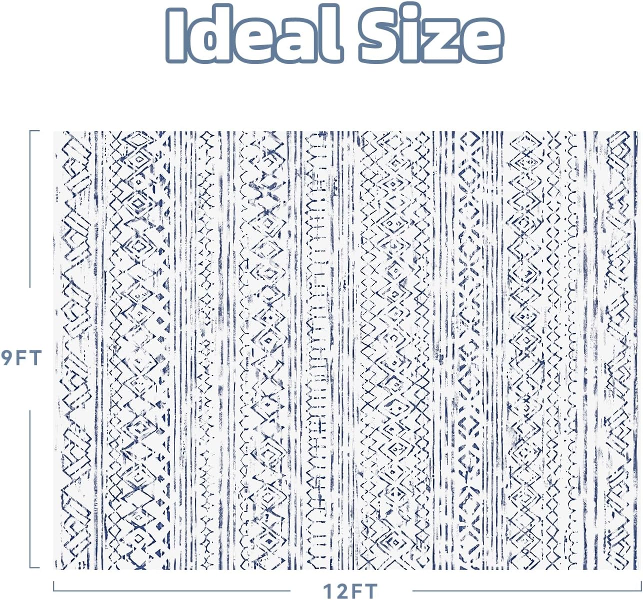 9x12 Area Rugs for Living Room - Non Slip Machine Washable Rug Modern Moroccan Boho Rug Super Soft Indoor Carpet Large Area Rug for Bedroom Dining Room Office Playroom, Blue - 7DAY'S
