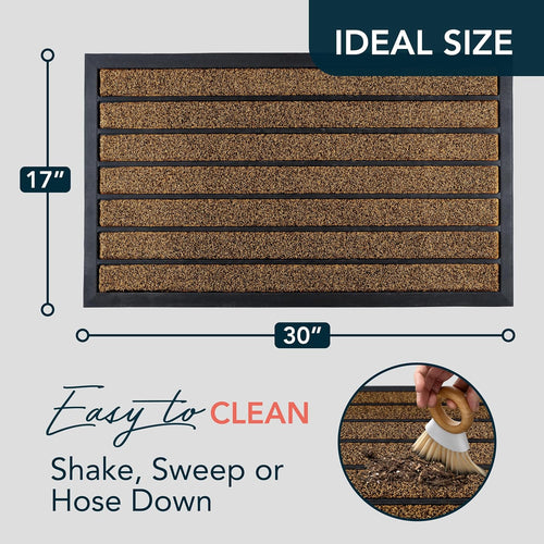 ubdyo Extra Durable Door Mat - Dirt Trapping Outdoor Welcome Mats - Non-Slip Outdoor Indoor Entrance - Low Profile Front Doormat (30" x 17", Bright Brown)