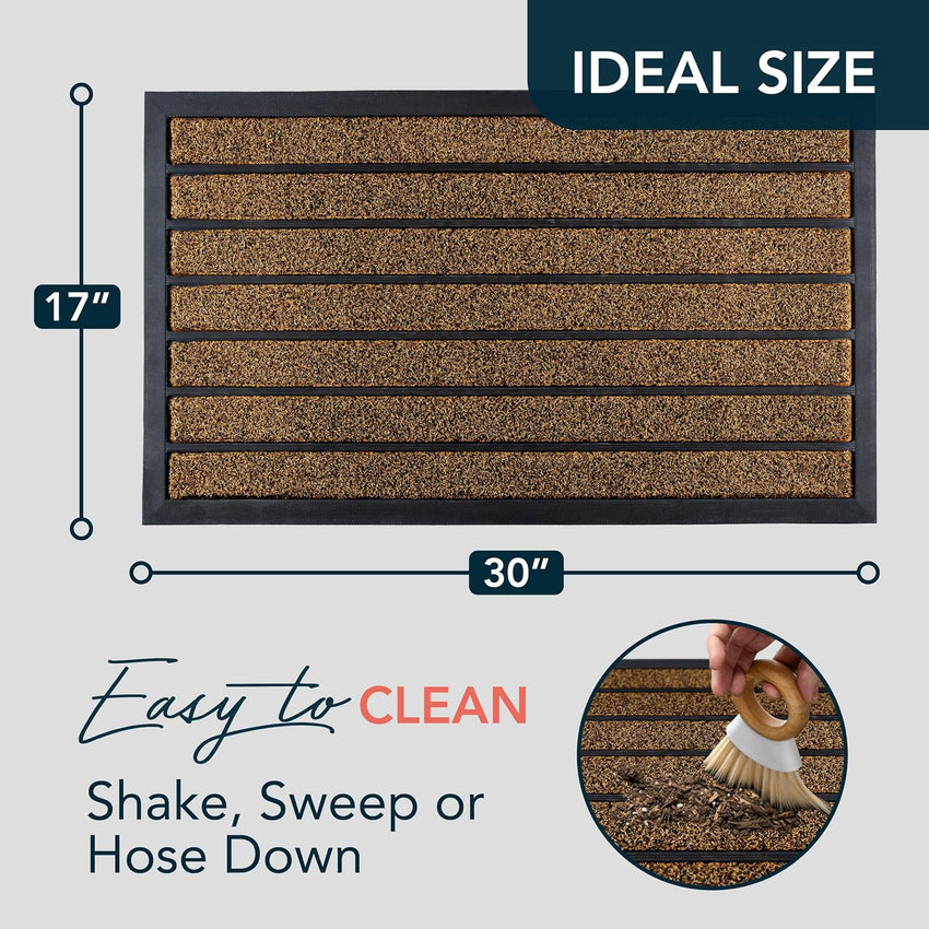 ubdyo Extra Durable Door Mat - Dirt Trapping Outdoor Welcome Mats - Non-Slip Outdoor Indoor Entrance - Low Profile Front Doormat (30" x 17", Bright Brown)