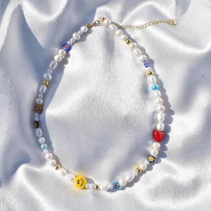 Natural Freshwater Pearl Fun Flirty Beaded Choker Necklace Handmade Summer Boho Jewlery Gifts for Women Teen