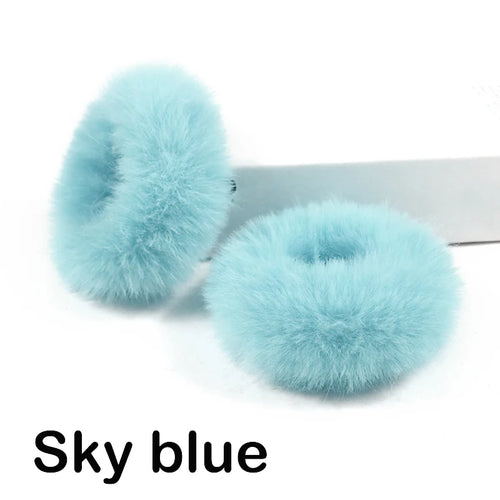 2Pcs Winter Warm Soft Hair Scrunchies Faux Fur Hair Rope Women Girl Ponytail Holder Elastic Hair Band Fluffy Hair Tie Accessory