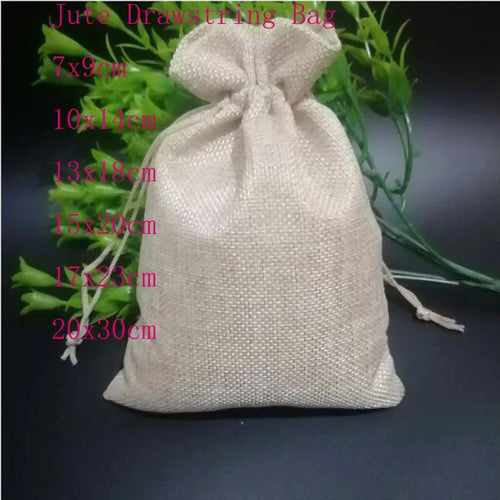 50pcs/lot 7x9 10x14 13x18 cm Jute Gift Bags Cotton Linen Jewelry Bags Drawstring Packaging Pouch Display Wedding Sack Burlap Bag