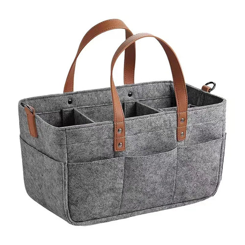 Nursery finishing basket, baby stroller storage bag, felt storage car storage bag PU handle mother pack multi-layer