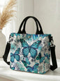 Teal Blue Butterfly Floral Tote Bag Detachable Strap Crossbody For Women Daily Shopping